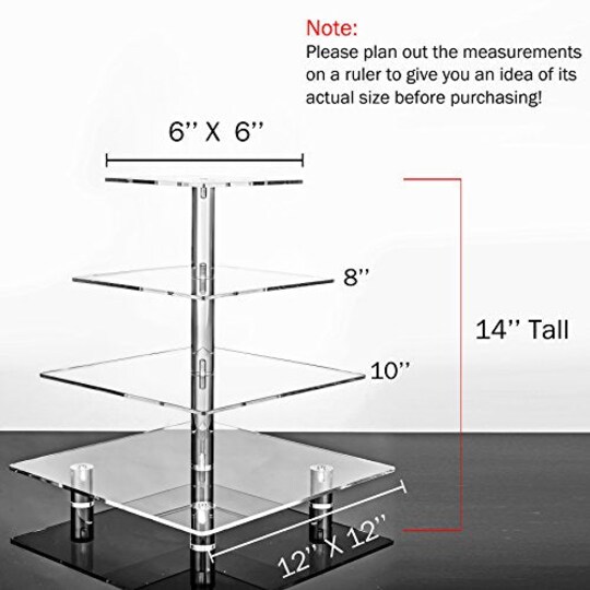 Jusalpha; Large 4 Tier Square Acrylic Cupcake Tower Stand for Dessert, Pastry, Serving Platter-Candy Bar Party Décor and Supply(with Rod Feet) (4SF-V2); Category:Party Tableware; Image:1